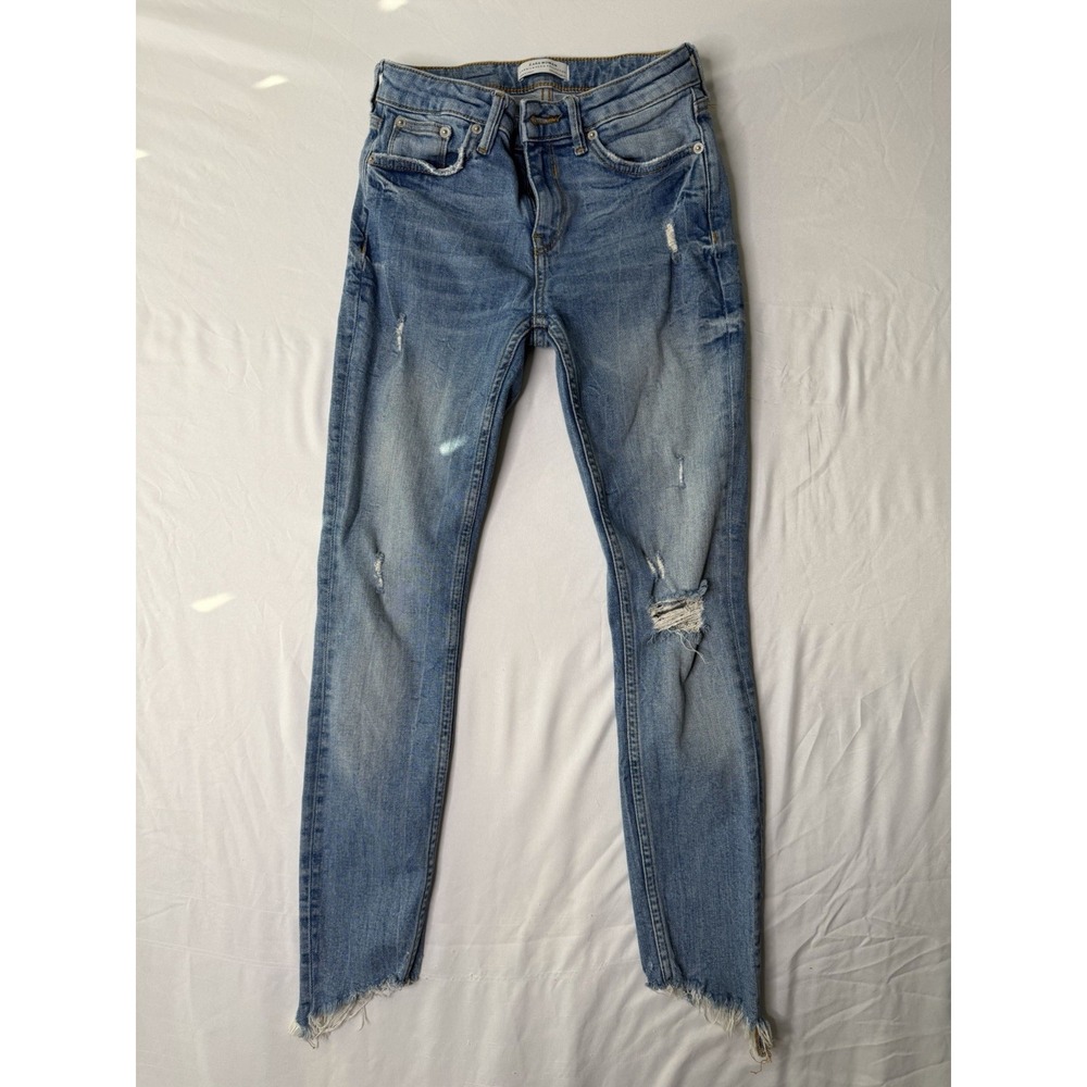 Zara Woman Premium Denim Collection Distressed Skinny Jeans Women's US 2